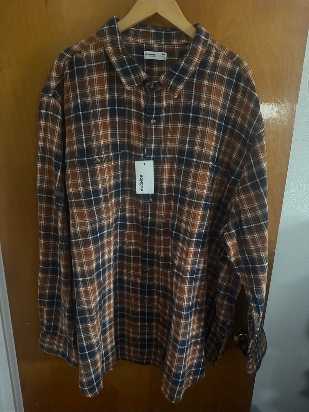 Flannel Shirt Mens 4X Brown Plaid Sonoma 4XB